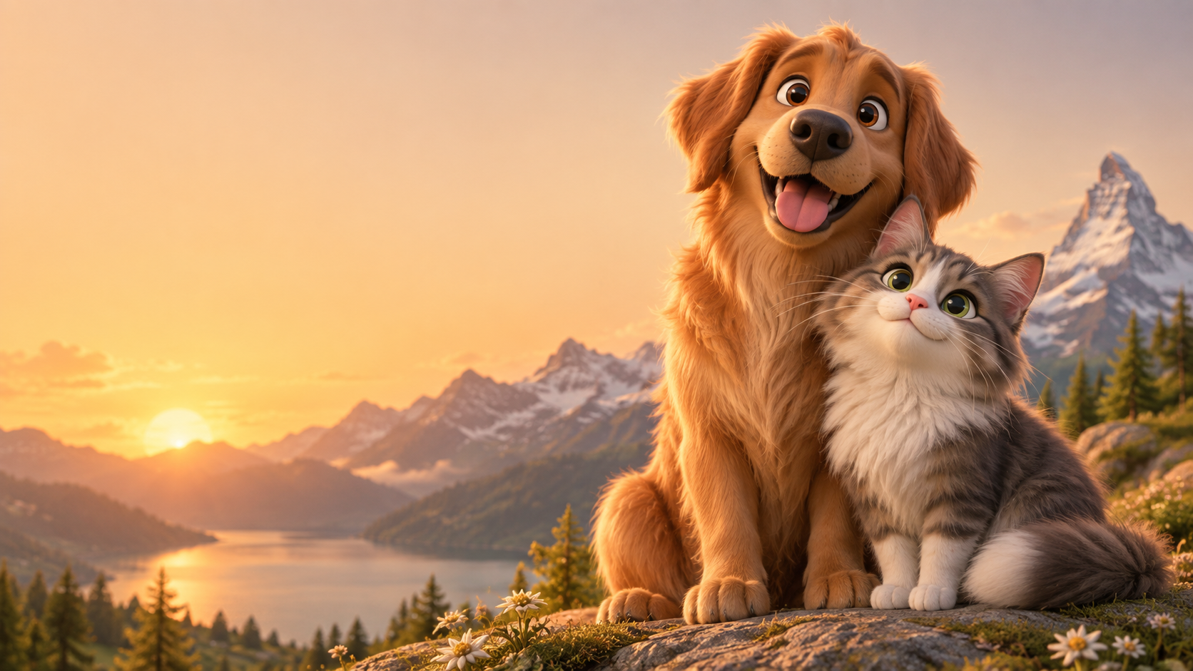 Cane e gatto in versione cartoon
